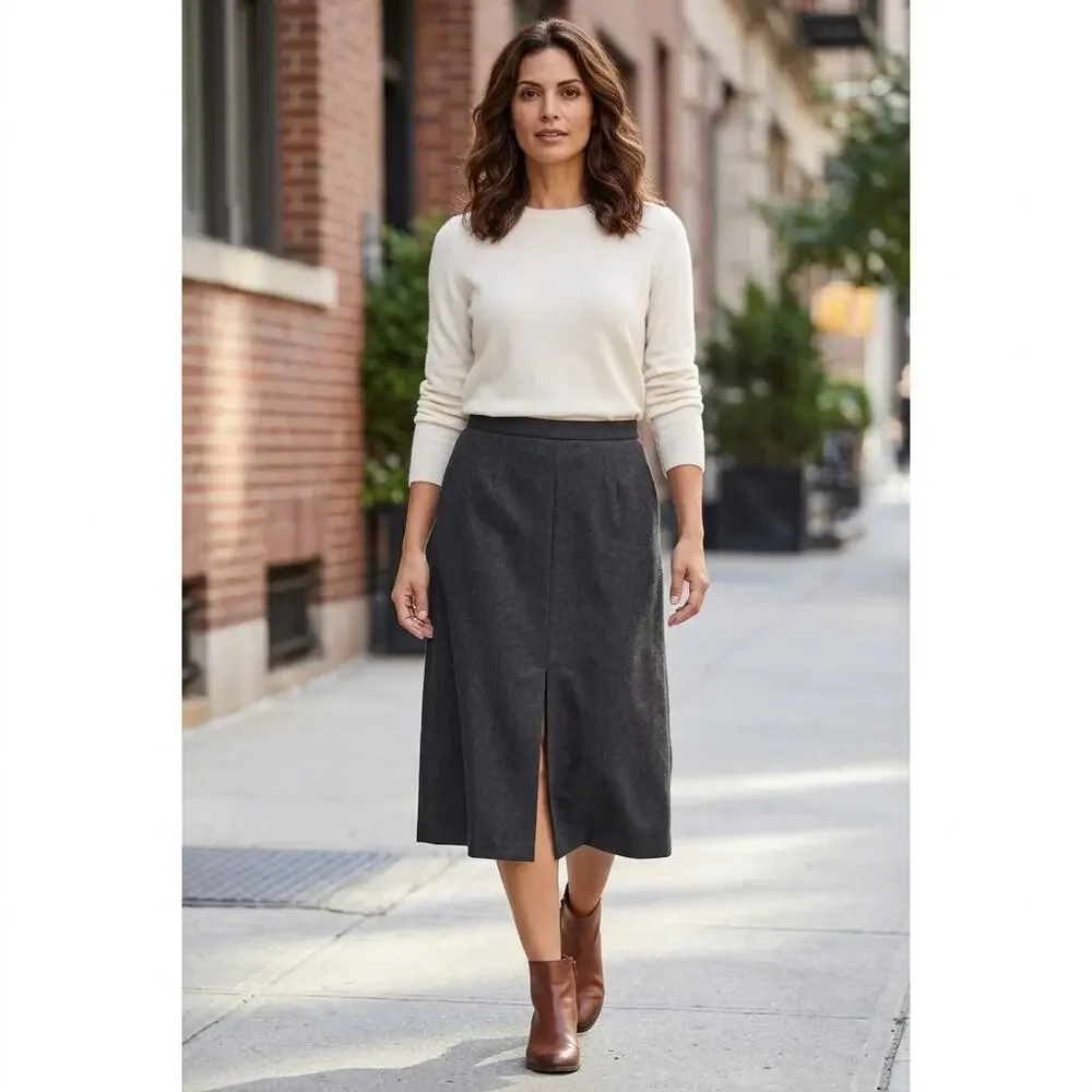 Pendleton Made in USA 100% Wool Gray Straight Midi Skirt Women Size 14